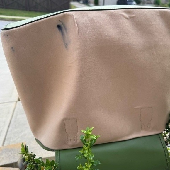 Tory Burch Ella Printed Canvas Tote Bag Floral Green Leather Straps - Picture 5 of 12